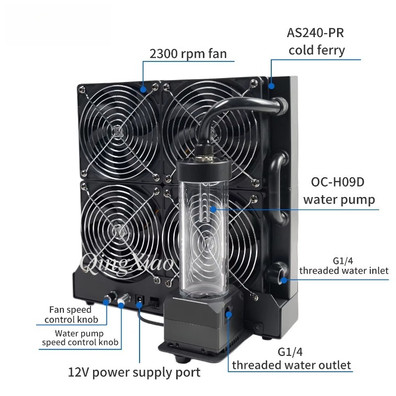 4 Kipas Radiator Pompa Dan Tan - External Radiator Water Cooling Kit ulasan dan harga